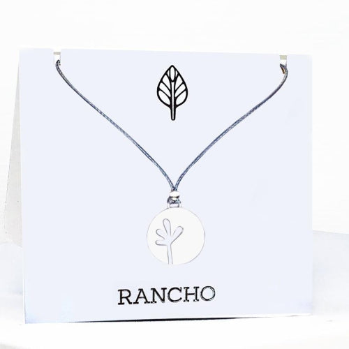 Large Silver Seedling Disc + Spacer Beads on Grey Cord Necklace