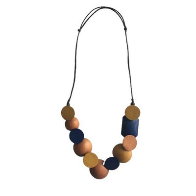 Navy & Mustard Wooden Beads Necklace