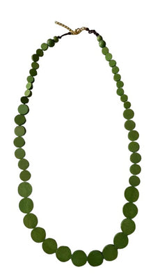 Dusty Green Wood Bead  Long Necklace
