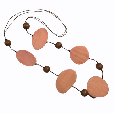 Pink Large Wood Disc Rope Necklace