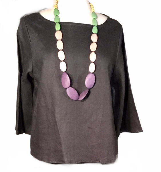 Oku Den - Smile top plain grey linen